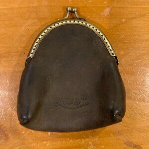 Saddleback Love 41 Leather Coin Kisslock Purse RARE Dusty Carbon Gray Black